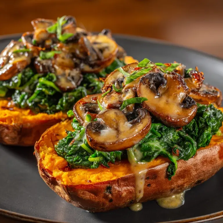 Creamy Mushroom and Spinach Stuffed Sweet Potatoes Recipe