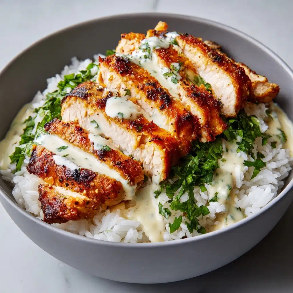 Chicken & Rice Bowls with Creamy Garlic Sauce Recipe - Recipe Image