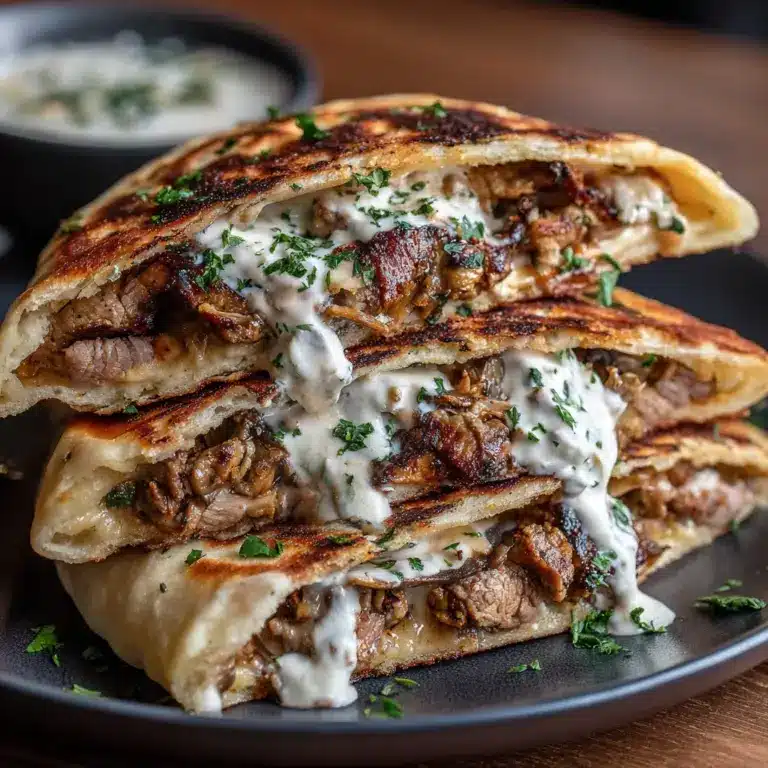 Cheesy Beef and Mushroom Pita Pockets with Tzatziki Sauce Recipe