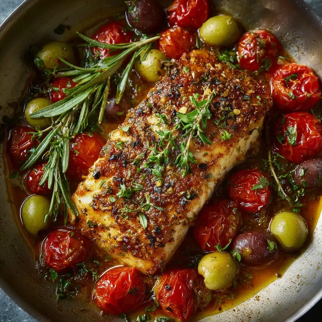Baked Fish with Cherry Tomatoes and Olives Recipe - Recipe Image