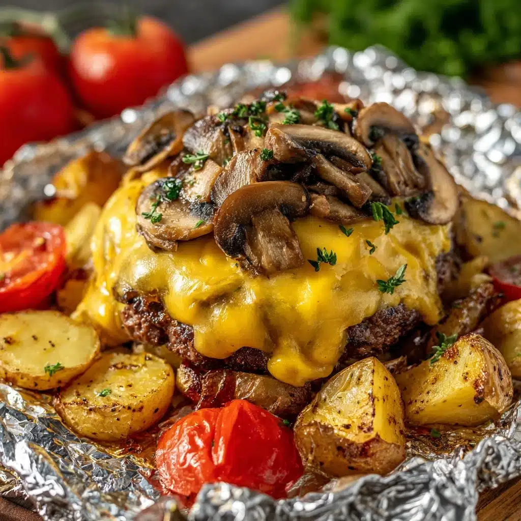 Mushroom and Swiss Burger Foil Packets Recipe - Recipe Image