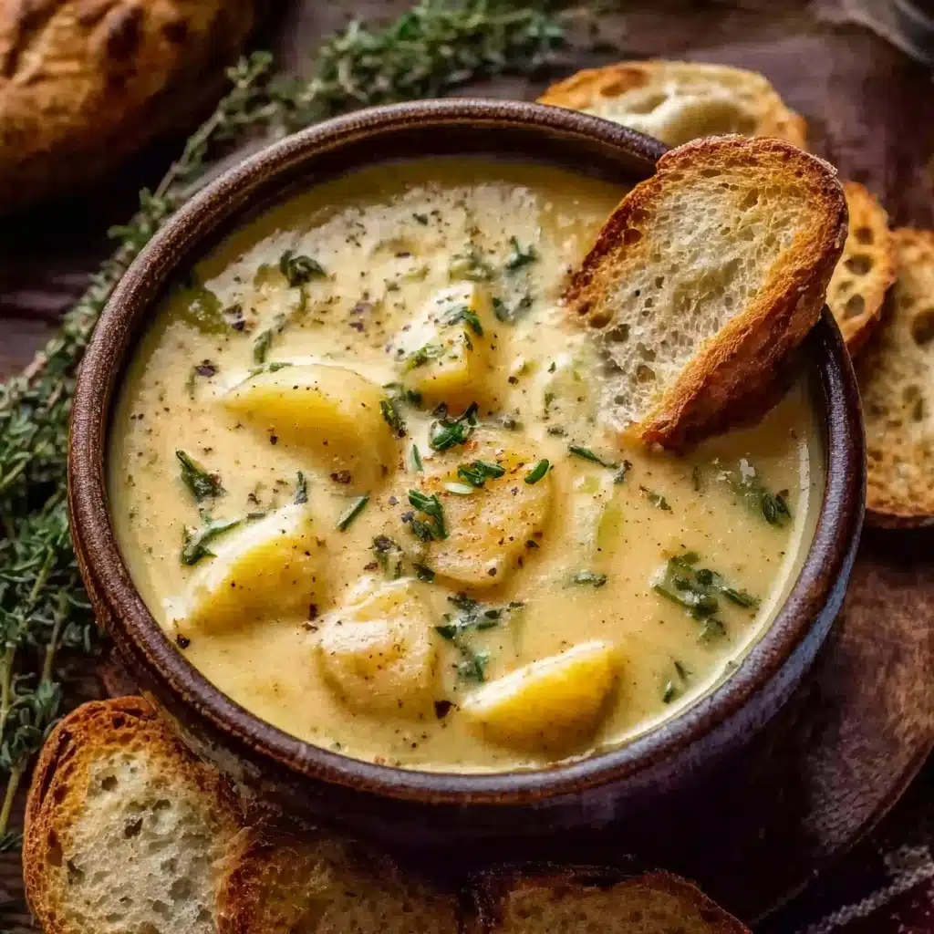 Hearty Cheddar Garlic Herb Potato Soup Recipe - Recipe Image