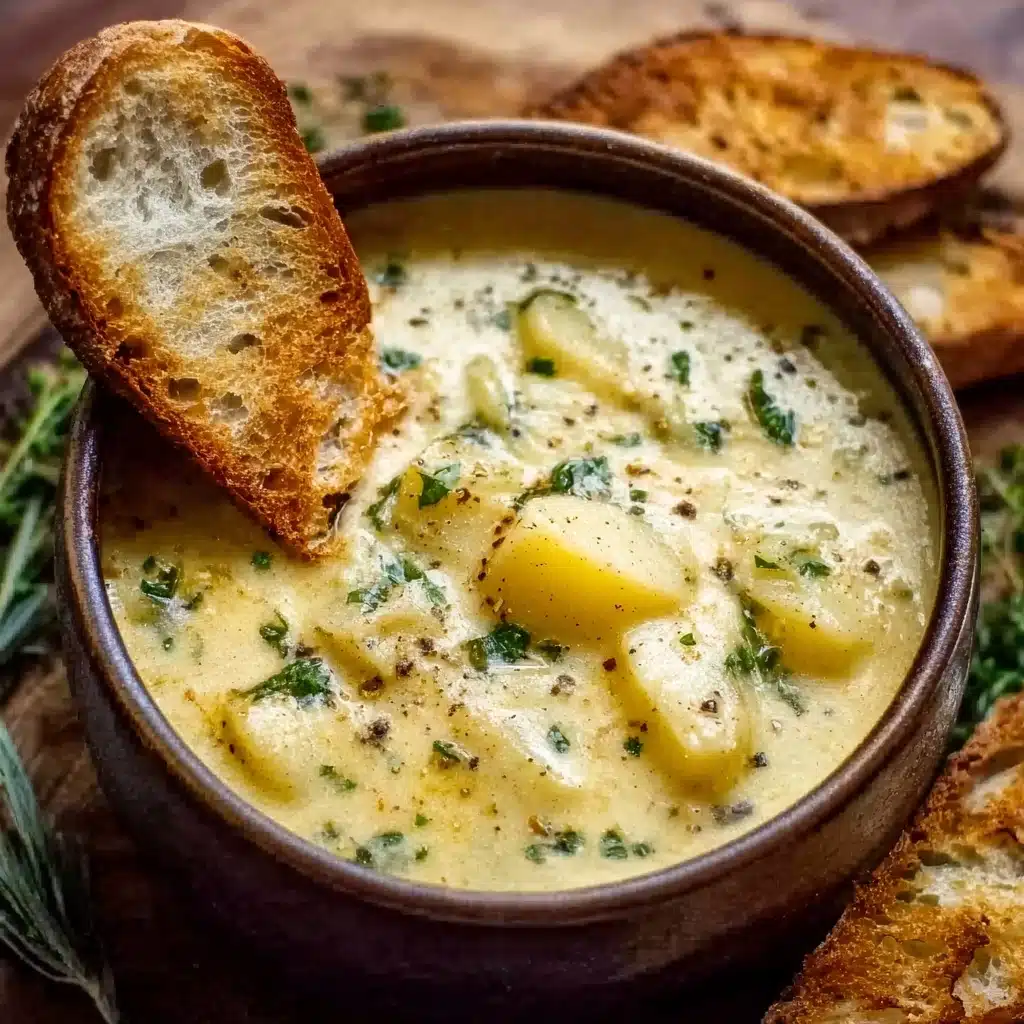 Hearty Cheddar Garlic Herb Potato Soup Recipe - Recipe Image