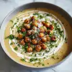 Creamy Roasted Chickpea Soup with Garlic and Tahini Recipe