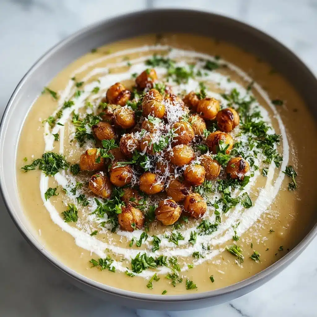 Creamy Roasted Chickpea Soup with Garlic and Tahini Recipe