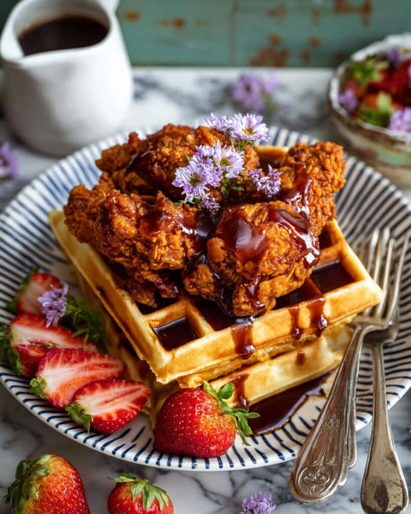 Southern Fried Chicken and Waffles with Spicy Honey Butter Sauce Recipe
