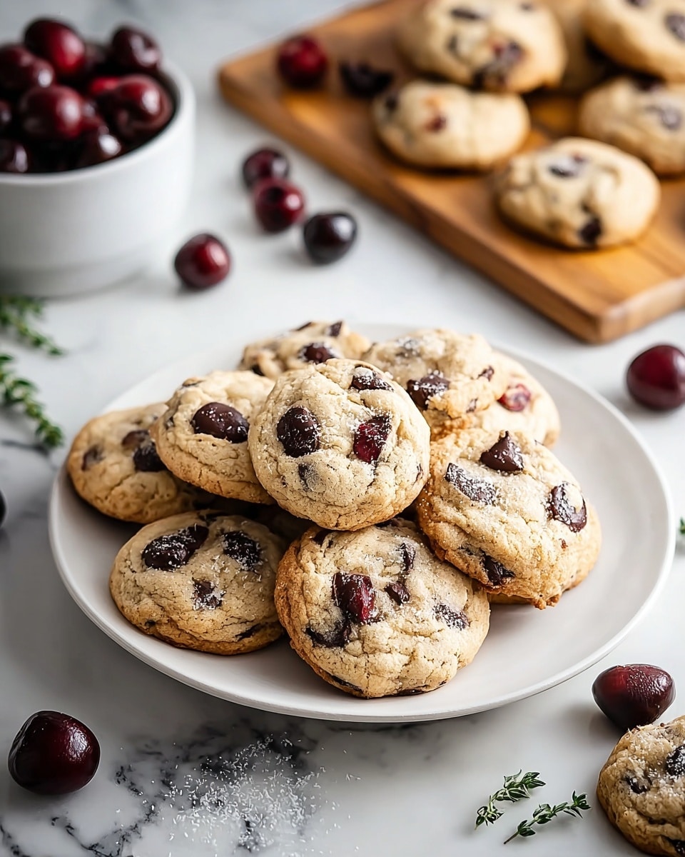 A metal baking tray holds nine soft, round cookies with a light golden-brown color and large, dark chocolate chunks scattered unevenly throughout each one. The cookies have a slightly bumpy texture with some cracks on top, showing their soft and chewy inside. The tray sits on a white marbled countertop, and in the background, blurred wooden cooking utensils are placed inside a white holder near a stove. The overall scene has warm natural lighting, making the cookies look fresh and inviting photo taken with an iphone --ar 4:5 --v 7