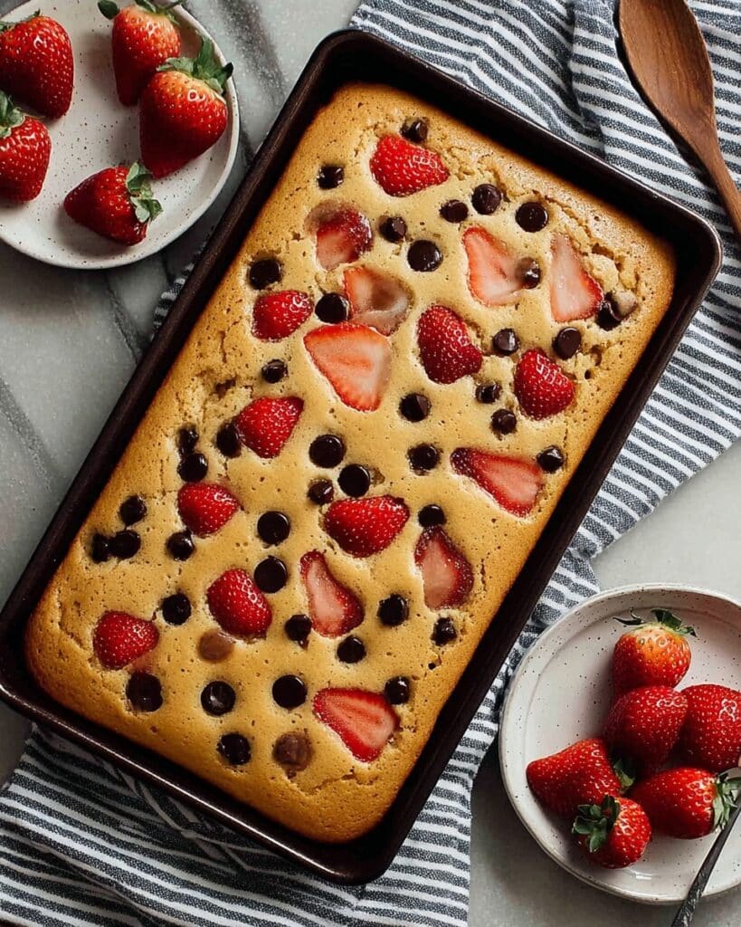 Sheet Pan Pancakes from Mix with Berries and Chocolate Chips Recipe