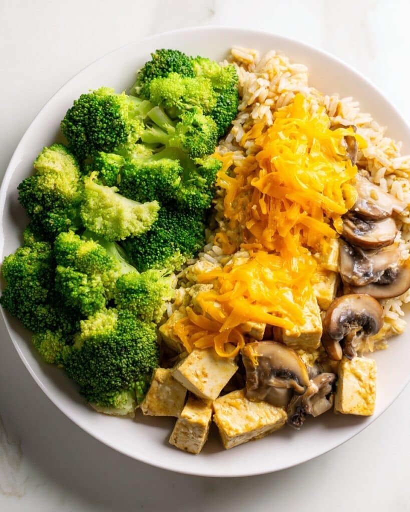 Vegan Tofu Rice Casserole with Broccoli and Nutritional Yeast Recipe
