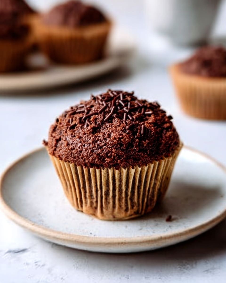 The image shows six chocolate muffins in white paper liners, arranged in a dark muffin tray. The muffins have a cracked top with a rich brown color and a slightly rough texture, indicating softness inside. The muffin tray rests on a white marbled surface. photo taken with an iphone --ar 4:5 --v 7