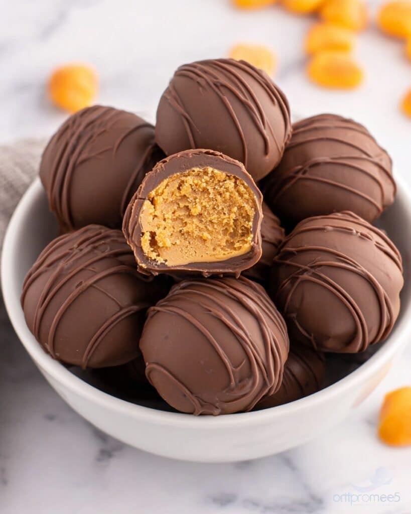 Easy Holiday Peanut Butter Balls with Chocolate Drizzle Recipe