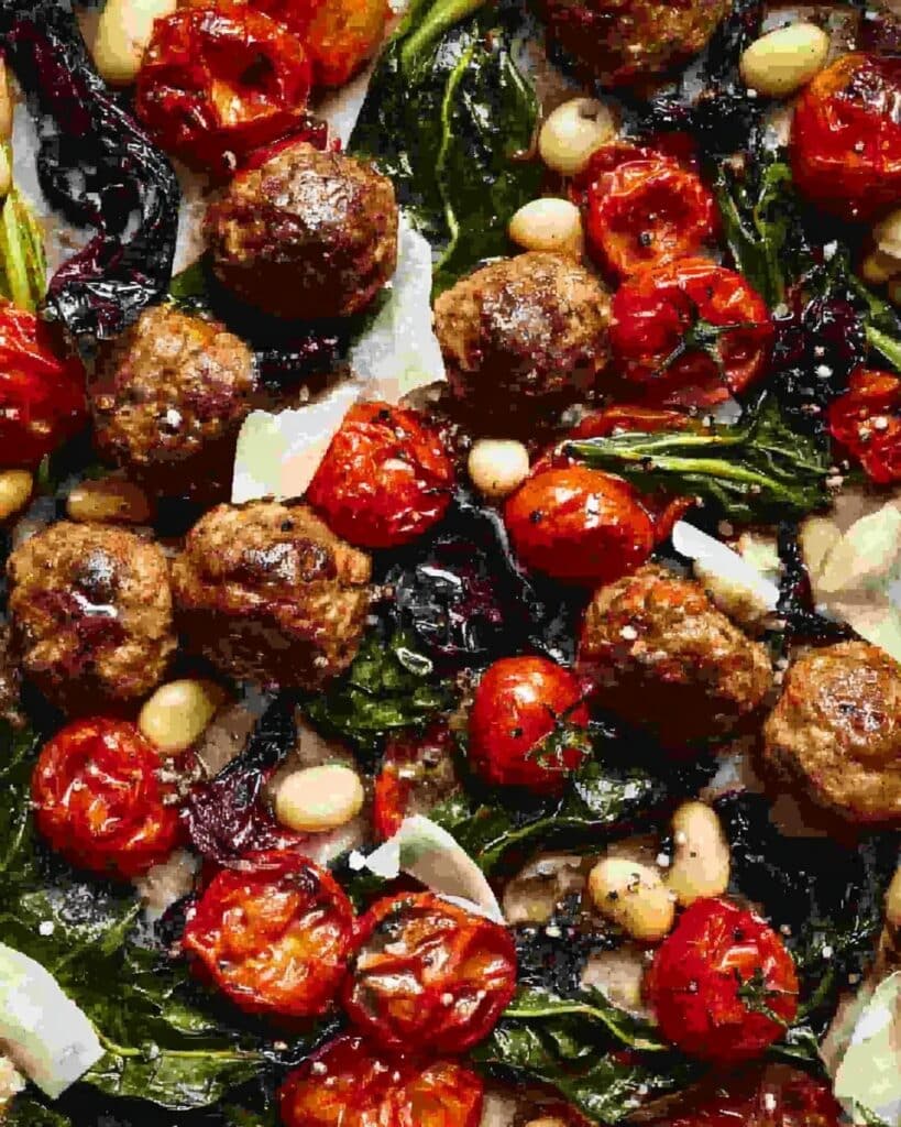 Meatballs with Cheese, Tomatoes & Beans Traybake Recipe