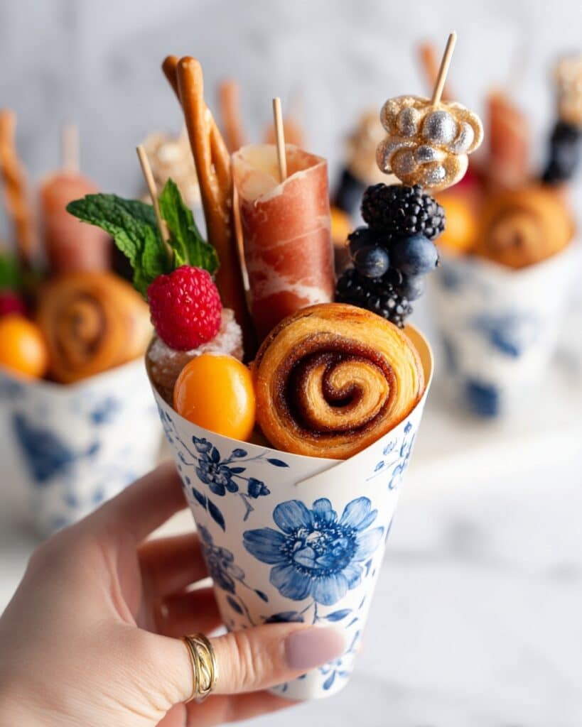 Breakfast Charcuterie Cups with Prosciutto, Cantaloup, Berries, and Mini Sweet Treats Recipe