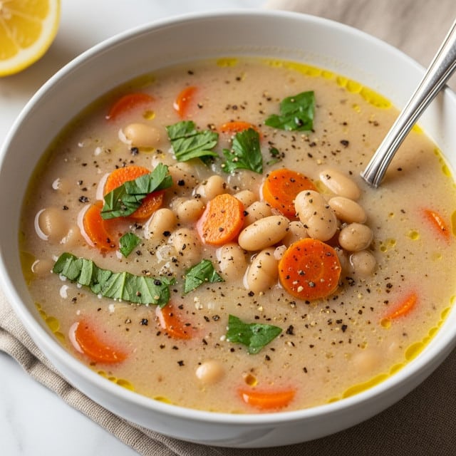 Greek White Bean Soup with Garlic and Lemon Recipe