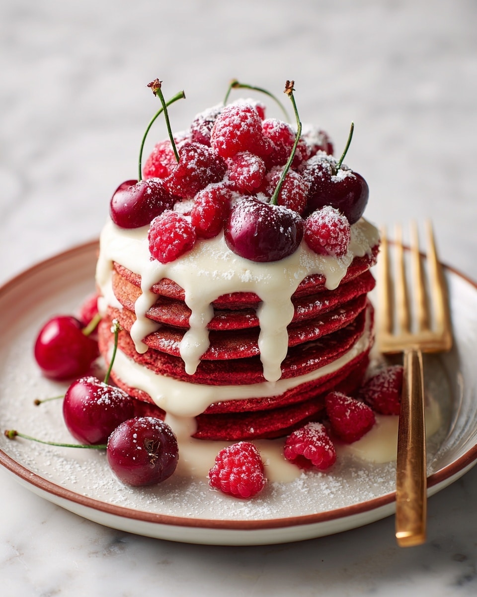 Fluffy Red Velvet Pancakes with Cream Cheese Glaze Recipe