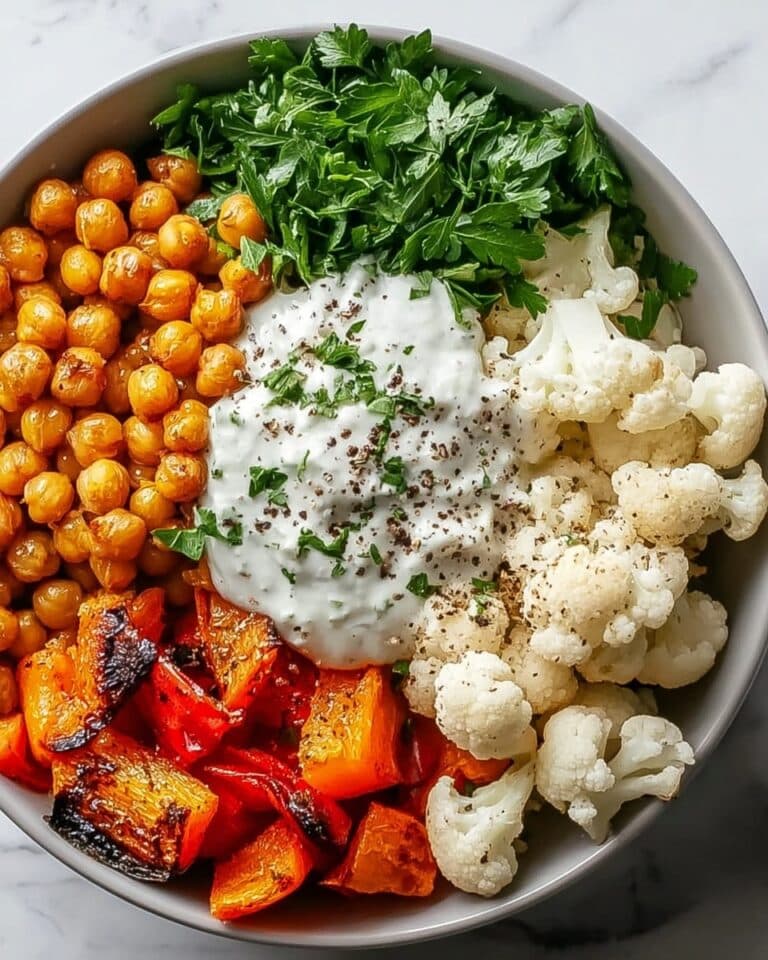 Spicy Chickpea and Roasted Cauliflower Bowl with Garlic Yogurt Sauce Recipe