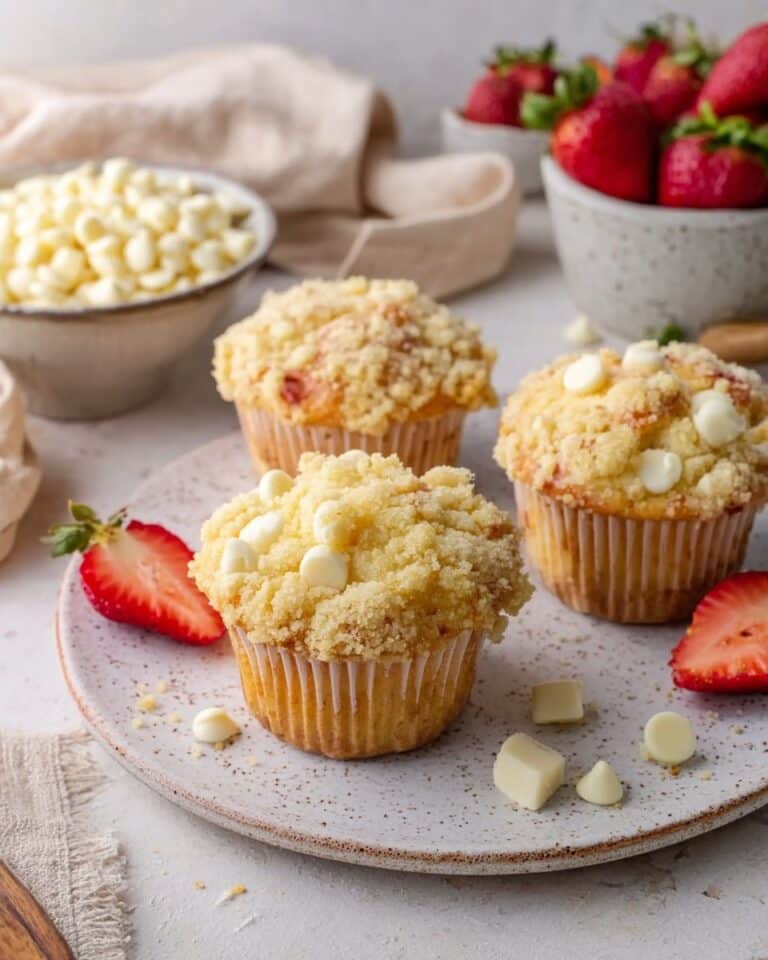 Strawberry White Chocolate Muffins with Buttery Streusel Crunch Recipe