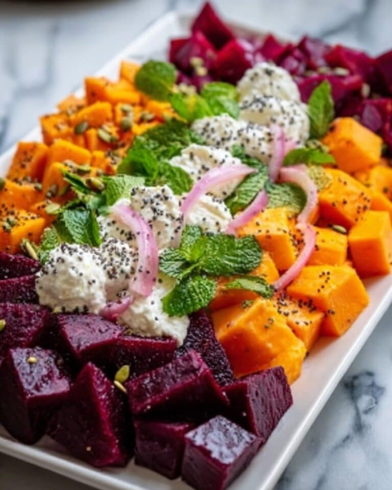 Roasted Beet, Sweet Potato & Avocado Salad with Whipped Ricotta and Lemon-Tahini Drizzle Recipe