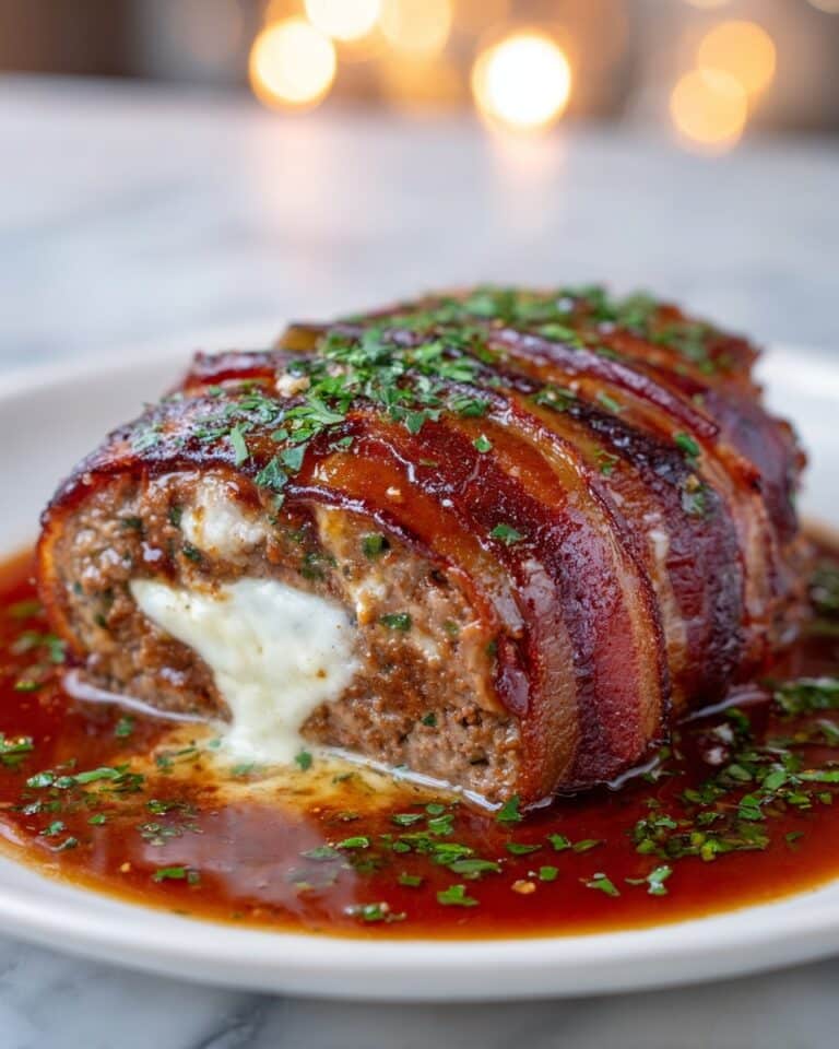 Mozzarella-Stuffed Bacon-Wrapped Meatloaf Recipe