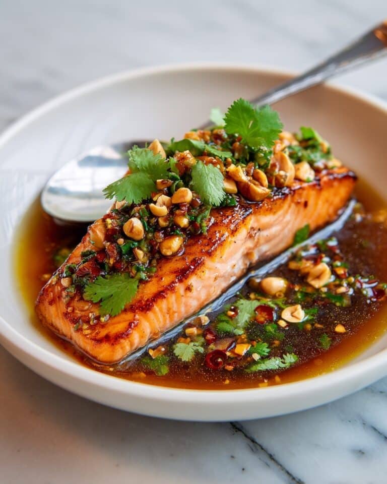 Savory Salmon with Sizzled Nut Salsa Recipe