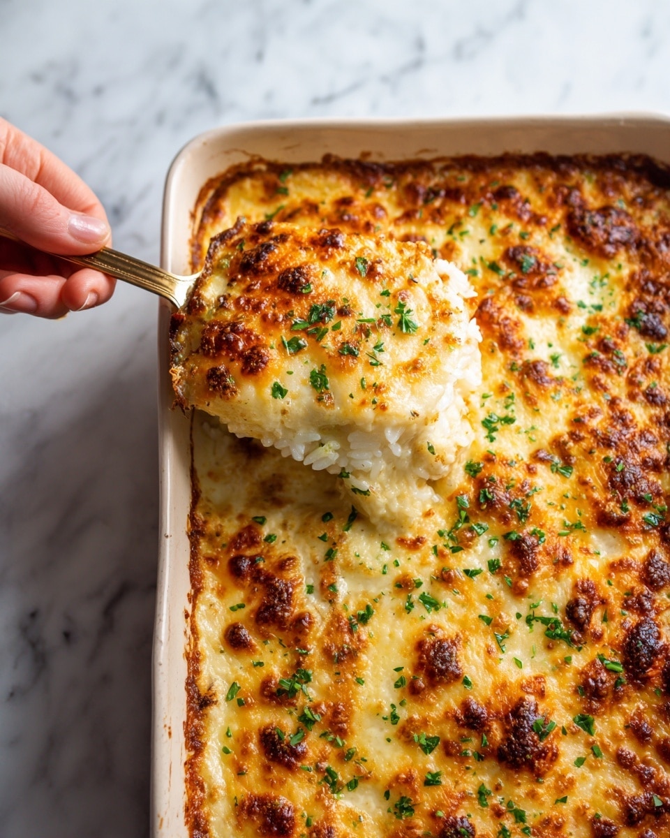 The image shows a close-up of a creamy potato dish with thin layers of golden-brown baked potato slices on top. The potatoes are baked in multiple thin layers, each with a soft, pale cream texture underneath, and a crispy, slightly browned surface with some green herb pieces sprinkled on top for color. The edges show the soft inside blending with the firmer, crispy upper section. The background is a white marbled texture, and a woman's hand holds the dish slightly from one side. photo taken with an iphone --ar 4:5 --v 7