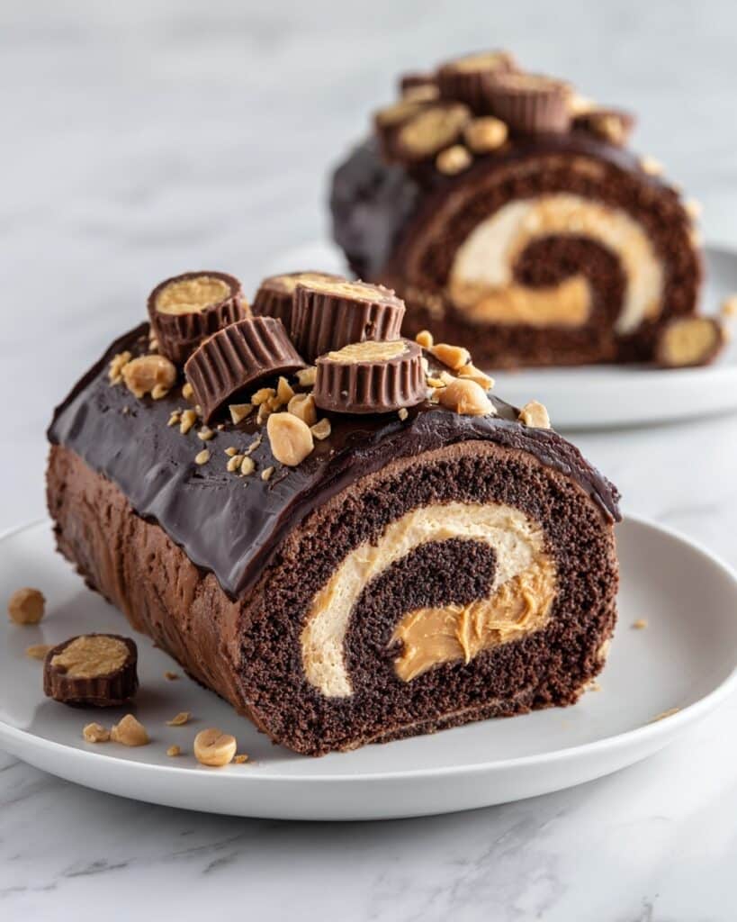 Peanut Butter Cup Chocolate Roll Cake Recipe