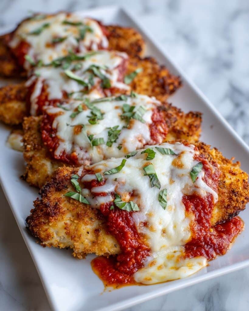 Crispy Baked Chicken Parmesan with a Light Sauce and Three Cheese Blend Recipe