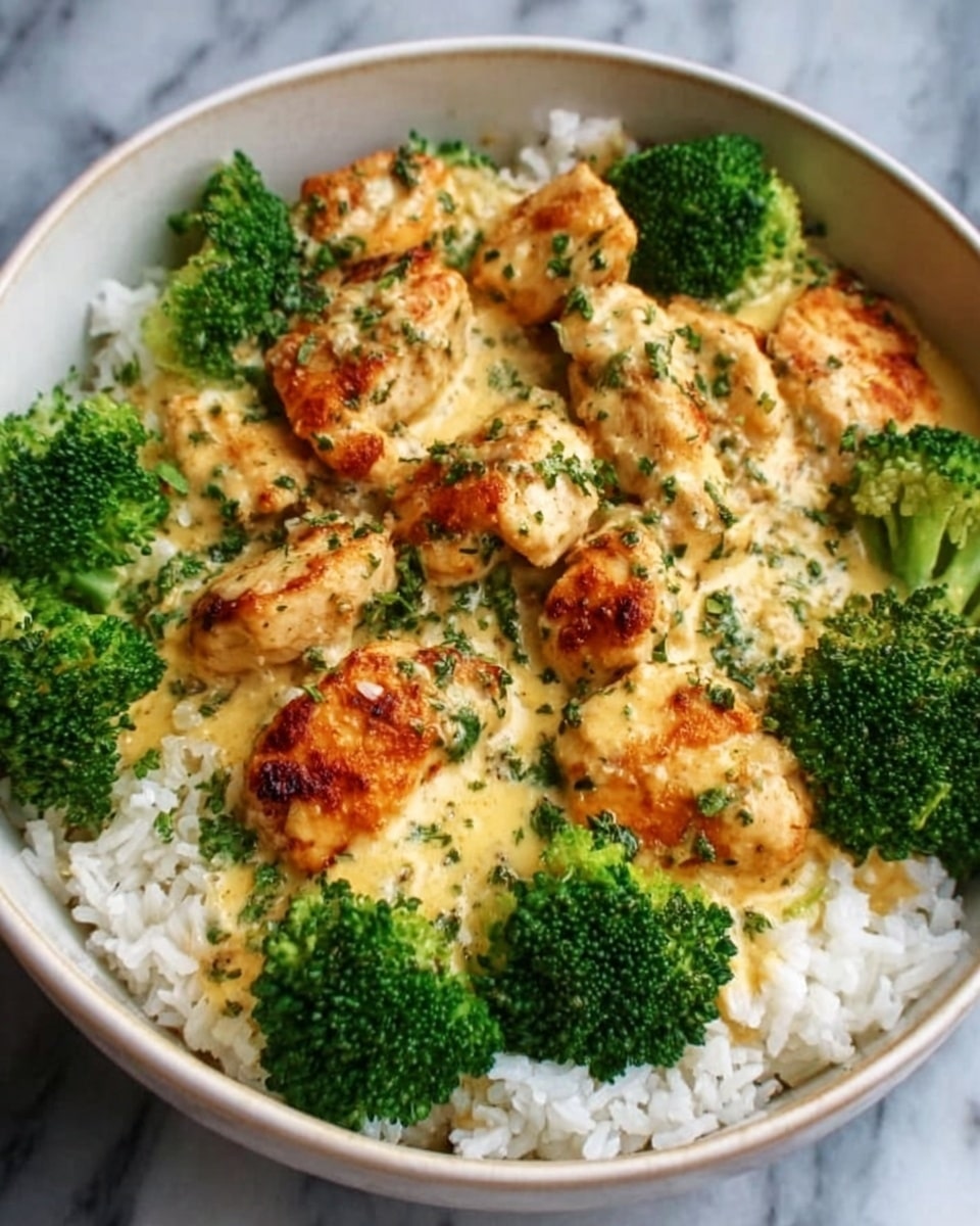 A white bowl on a white marbled surface filled with a bed of white rice at the bottom layer. On top of the rice are bright green broccoli florets placed around the edges of the bowl. The top layer consists of golden-brown cooked shrimp with a creamy yellow sauce covering parts of the shrimp and rice. The shrimp have a slightly grilled texture with small specks of herbs. photo taken with an iphone --ar 4:5 --v 7