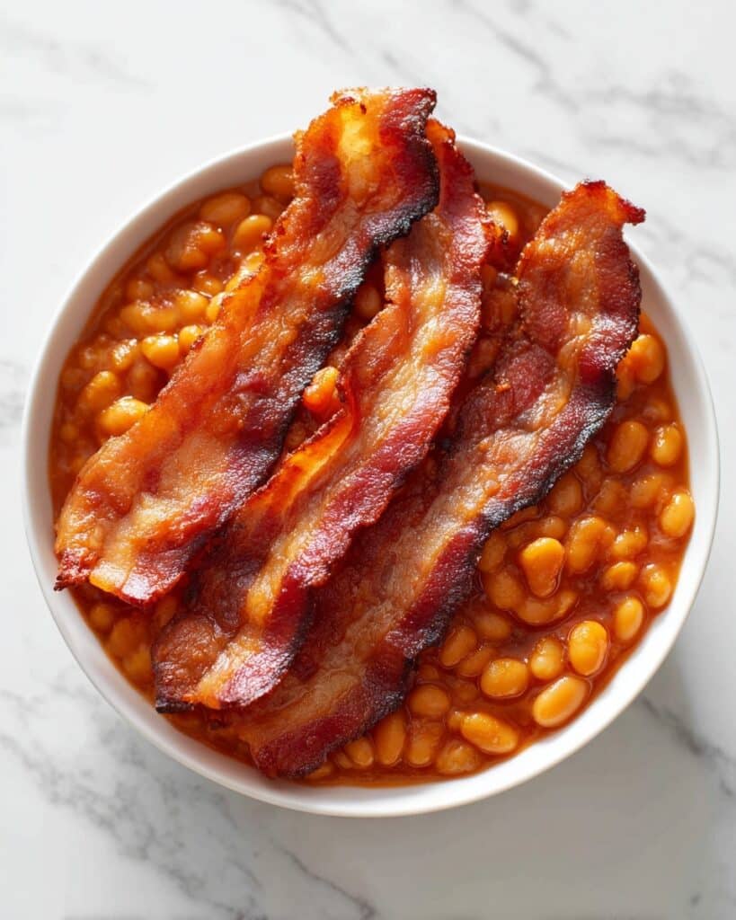 Savory Brown Sugar Bourbon Baked Beans with Thick-Cut Bacon Recipe