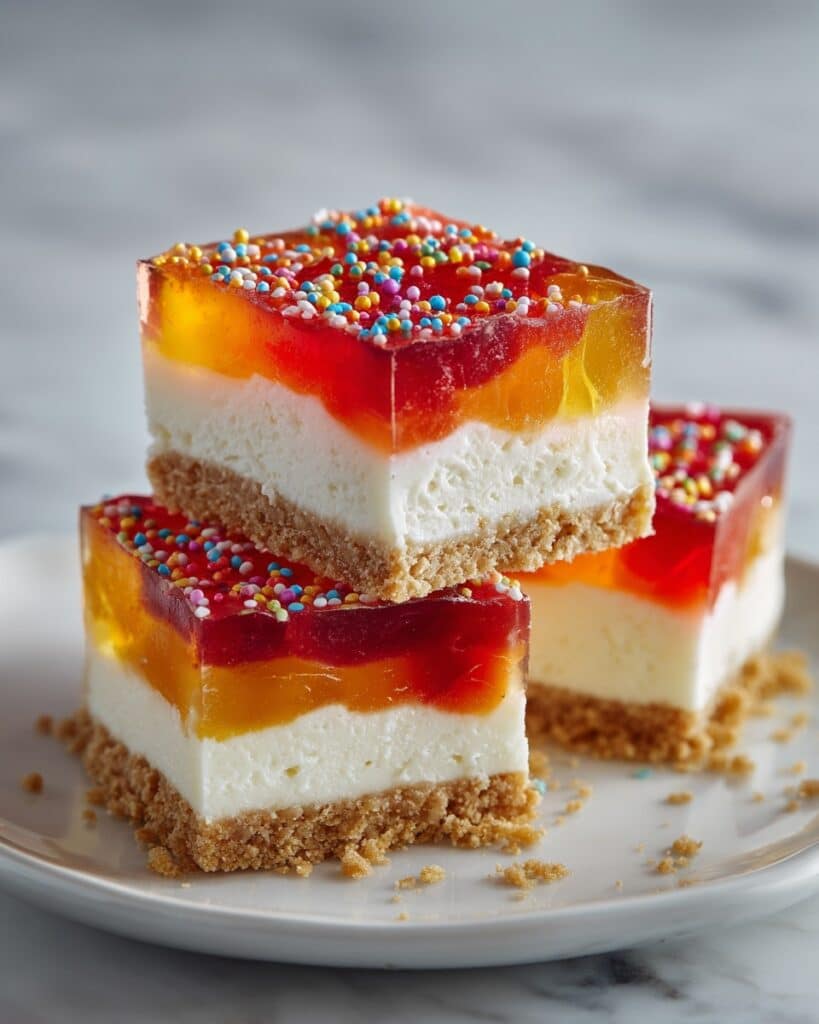 Easy Red, White, and Blue Layered Jello Cheesecake Bars Recipe