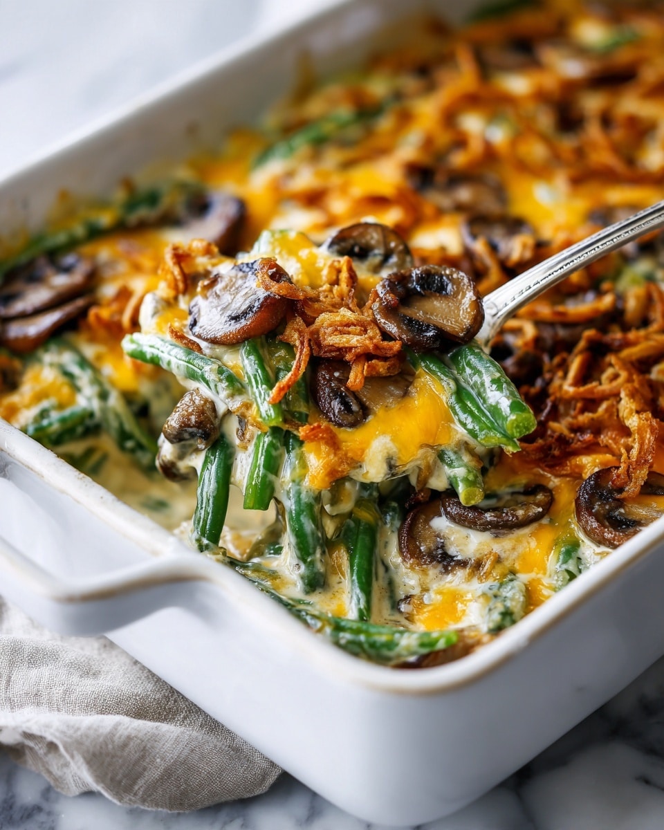 Creamy Cheddar Green Bean Casserole with Crispy Onions Recipe