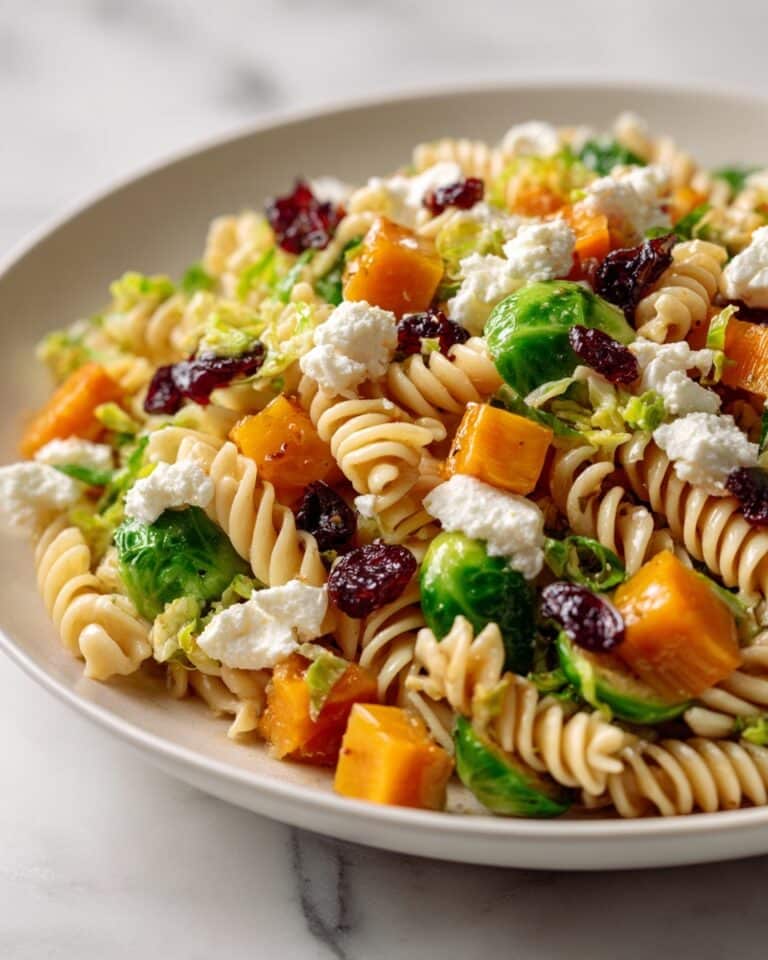 Fall Pasta Salad with Roasted Butternut Squash, Brussels Sprouts, and Honeycrisp Apples Recipe